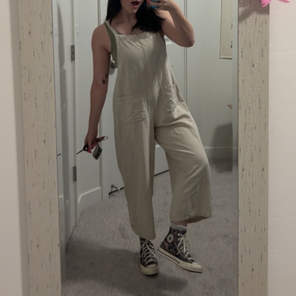 Crea/tan romper bib jumpsuit